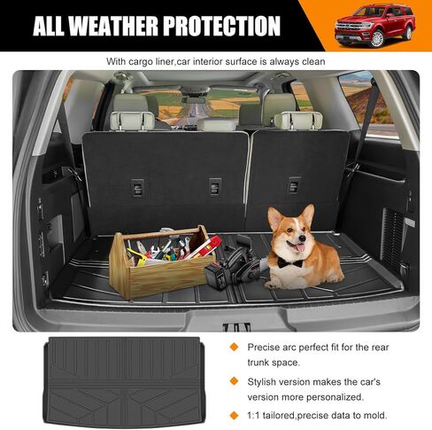 حصيرة مسند الظهر متوافقة مع 2018-2024 Ford Expedition Max/Lincoln Navigator L Cargo Liner Trunk Mat for Expedition Max Accessories غطاء المقعد الخلفي (حصيرة صندوق السيارة + حصيرة مسند الظهر) in Kuwait