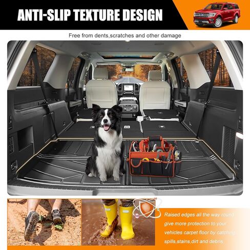 حصيرة مسند الظهر متوافقة مع 2018-2024 Ford Expedition Max/Lincoln Navigator L Cargo Liner Trunk Mat for Expedition Max Accessories غطاء المقعد الخلفي (حصيرة صندوق السيارة + حصيرة مسند الظهر) in Kuwait