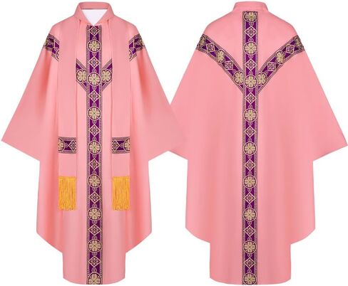 Catholic Priest Chasuble Church Mass Vestment Robe Chasuble Mass Round Collar Robe with Pastor in Saudi Arabia