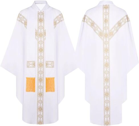 Catholic Priest Chasuble Church Mass Vestment Robe Chasuble Mass Round Collar Robe with Pastor in Saudi Arabia