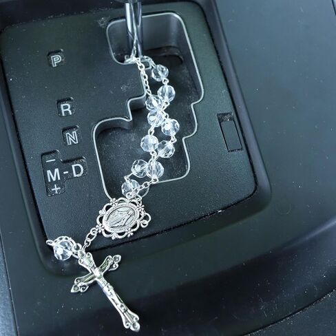 Catholic Car Decorations, Clear Auto Prayer Rosary for Gear Shift and Guardian Angel Visor Clip, Religious Gift for New Drivers in Saudi Arabia