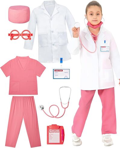 Doctor Costume for Kids, Kids Scrubs with Lab Coat, 9Pcs Toddler Halloween Costume, Career Day Costume for Boy Girls in Saudi Arabia