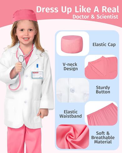 Doctor Costume for Kids, Kids Scrubs with Lab Coat, 9Pcs Toddler Halloween Costume, Career Day Costume for Boy Girls in Saudi Arabia