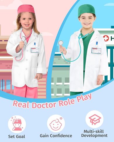 Doctor Costume for Kids, Kids Scrubs with Lab Coat, 9Pcs Toddler Halloween Costume, Career Day Costume for Boy Girls in Saudi Arabia