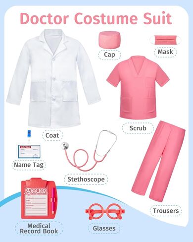 Doctor Costume for Kids, Kids Scrubs with Lab Coat, 9Pcs Toddler Halloween Costume, Career Day Costume for Boy Girls in Saudi Arabia