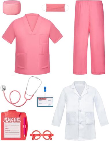 Doctor Costume for Kids, Kids Scrubs with Lab Coat, 9Pcs Toddler Halloween Costume, Career Day Costume for Boy Girls in Saudi Arabia