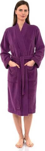 TowelSelections رداء نسائي من القطن التركي الناعم تيري كيمونو رداء حمام متوسط/كبير أرجواني جمشت in Kuwait