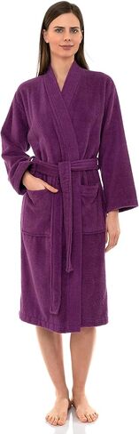 TowelSelections رداء نسائي من القطن التركي الناعم تيري كيمونو رداء حمام متوسط/كبير أرجواني جمشت in Kuwait