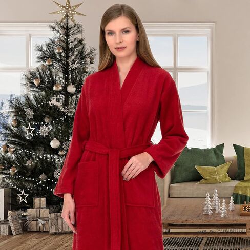 TowelSelections رداء نسائي من القطن التركي الناعم تيري كيمونو رداء حمام متوسط/كبير أرجواني جمشت in Kuwait