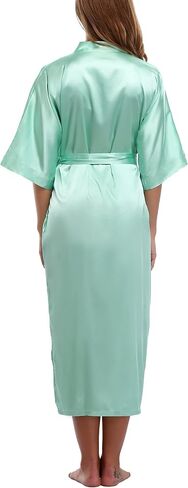 Women's Long Satin Robe Silk Kimonos Bathrobe with Pockets Pure Color Sleepwear Nightgown Short Sleeves Plus Size in Saudi Arabia