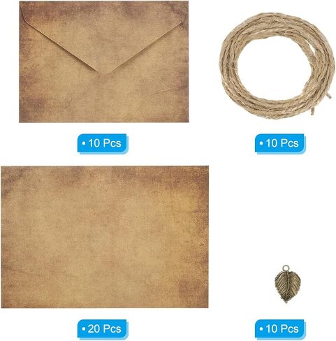 PATIKIL Vintage Gift Card Envelopes Set, 10 Set 150 G V Flap Christmas Card Envelope with Letter Rose Four Leaf Accessories for Birthday Wedding, Retro in Saudi Arabia