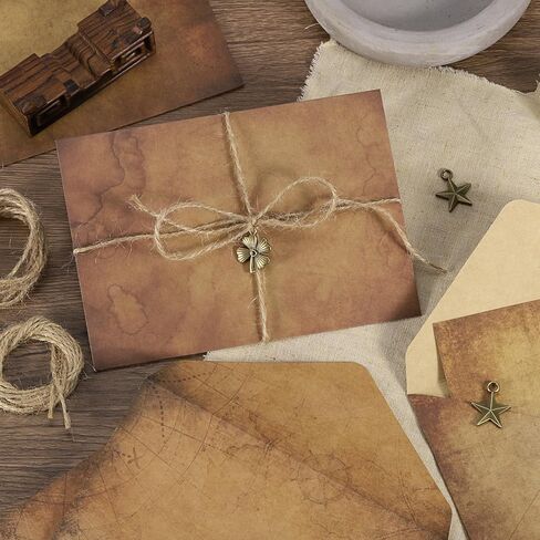 PATIKIL Vintage Gift Card Envelopes Set, 10 Set 150 G V Flap Christmas Card Envelope with Letter Rose Four Leaf Accessories for Birthday Wedding, Retro in Saudi Arabia