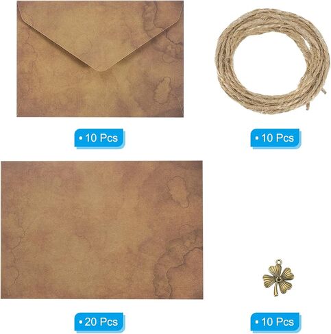 PATIKIL Vintage Gift Card Envelopes Set, 10 Set 150 G V Flap Christmas Card Envelope with Letter Rose Four Leaf Accessories for Birthday Wedding, Retro in Saudi Arabia