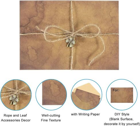 PATIKIL Vintage Gift Card Envelopes Set, 10 Set 150 G V Flap Christmas Card Envelope with Letter Rose Four Leaf Accessories for Birthday Wedding, Retro in Saudi Arabia