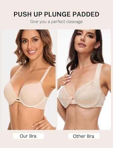 حمالة صدر YBCG رافعة للصدر مبطنة إضافة 2 كوب مقاس منخفض القطع تي شيرت حمالات صدر عميقة على شكل حرف V بدون خياطة للنساء in Kuwait