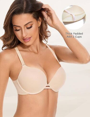 حمالة صدر YBCG رافعة للصدر مبطنة إضافة 2 كوب مقاس منخفض القطع تي شيرت حمالات صدر عميقة على شكل حرف V بدون خياطة للنساء in Kuwait