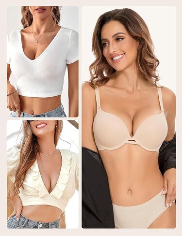 حمالة صدر YBCG رافعة للصدر مبطنة إضافة 2 كوب مقاس منخفض القطع تي شيرت حمالات صدر عميقة على شكل حرف V بدون خياطة للنساء in Kuwait