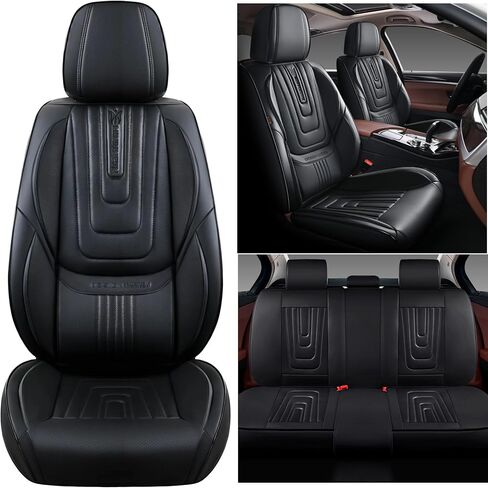 Black Car Seat Covers Full Set,Universal Fit for Cars SUVs Pick-up Trucks,Anti-Slip Breathable Automotive Seat Covers,Full Set of 5 Seats,Napa Leather (Black) in Saudi Arabia