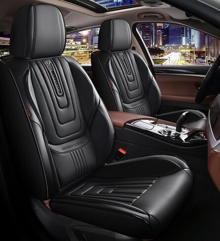 Black Car Seat Covers Full Set,Universal Fit for Cars SUVs Pick-up Trucks,Anti-Slip Breathable Automotive Seat Covers,Full Set of 5 Seats,Napa Leather (Black) in Saudi Arabia