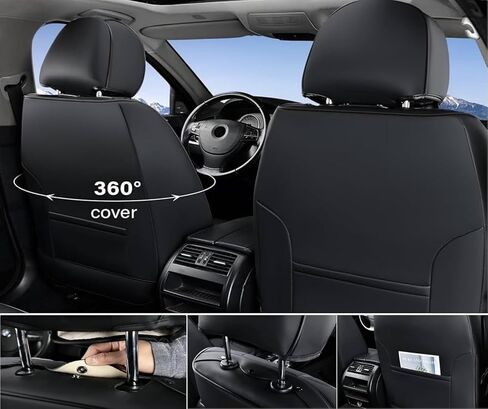 Black Car Seat Covers Full Set,Universal Fit for Cars SUVs Pick-up Trucks,Anti-Slip Breathable Automotive Seat Covers,Full Set of 5 Seats,Napa Leather (Black) in Saudi Arabia