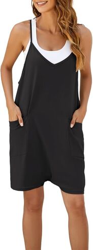 Nirovien ثوب فضفاض نسائي كبير الحجم بدون أكمام وحزام سباغيتي قصير مع جيب وقطعة واحدة فضفاضة (أسود، S) in Kuwait