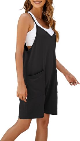 Nirovien ثوب فضفاض نسائي كبير الحجم بدون أكمام وحزام سباغيتي قصير مع جيب وقطعة واحدة فضفاضة (أسود، S) in Kuwait