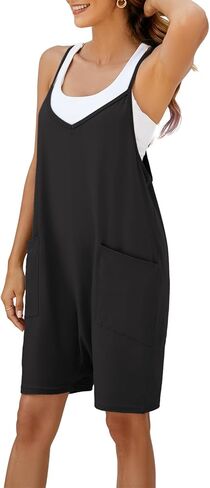 Nirovien ثوب فضفاض نسائي كبير الحجم بدون أكمام وحزام سباغيتي قصير مع جيب وقطعة واحدة فضفاضة (أسود، S) in Kuwait