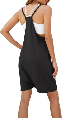 Nirovien ثوب فضفاض نسائي كبير الحجم بدون أكمام وحزام سباغيتي قصير مع جيب وقطعة واحدة فضفاضة (أسود، S) in Kuwait