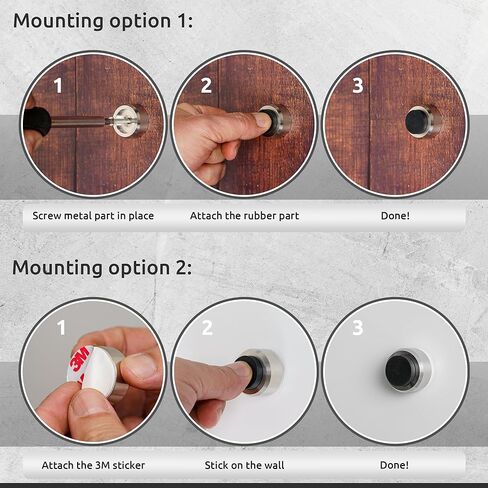 ECENCE Doorstop Wall الفولاذ المقاوم للصدأ 2X عازل مطاطي، مصد الباب، مقبض الباب، حماية الحائط، مثبت على الحائط، مادة التركيب متضمنة in Kuwait