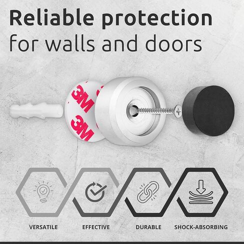 ECENCE Doorstop Wall الفولاذ المقاوم للصدأ 2X عازل مطاطي، مصد الباب، مقبض الباب، حماية الحائط، مثبت على الحائط، مادة التركيب متضمنة in Kuwait