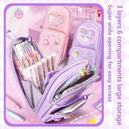 Mini Backpack Pencil Case Art Marker Storage Canvas Makeup Pocket Small Gadget Bag Organizer Random Free of Highlighters (Bear Purple) in Kuwait