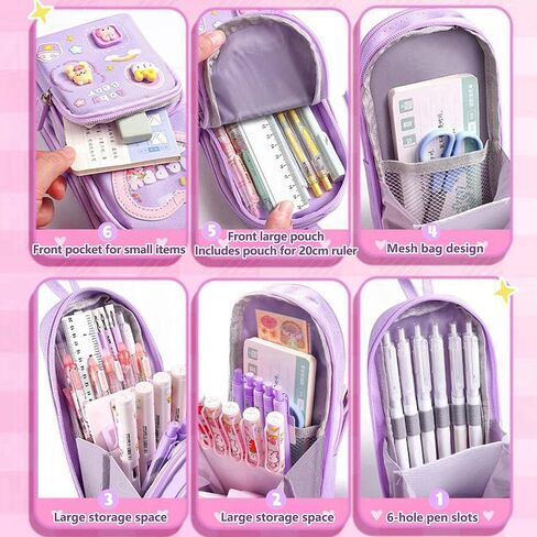 Mini Backpack Pencil Case Art Marker Storage Canvas Makeup Pocket Small Gadget Bag Organizer Random Free of Highlighters (Bear Purple) in Kuwait