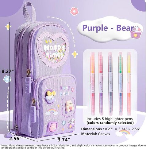 Mini Backpack Pencil Case Art Marker Storage Canvas Makeup Pocket Small Gadget Bag Organizer Random Free of Highlighters (Bear Purple) in Kuwait