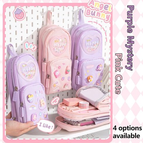 Mini Backpack Pencil Case Art Marker Storage Canvas Makeup Pocket Small Gadget Bag Organizer Random Free of Highlighters (Bear Purple) in Kuwait