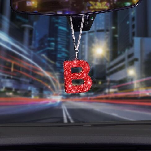 ToBeQueen Car Mirror Hanging Letter B Car Charm, Crystal Rhinestone Diamond Car Mirror Hanging Accessories, Cute Lucky Hanging Rhinestone Initial Car Pendant (Red,B) in Saudi Arabia