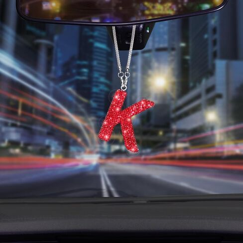 ToBeQueen Car Mirror Hanging Letter B Car Charm, Crystal Rhinestone Diamond Car Mirror Hanging Accessories, Cute Lucky Hanging Rhinestone Initial Car Pendant (Red,B) in Saudi Arabia
