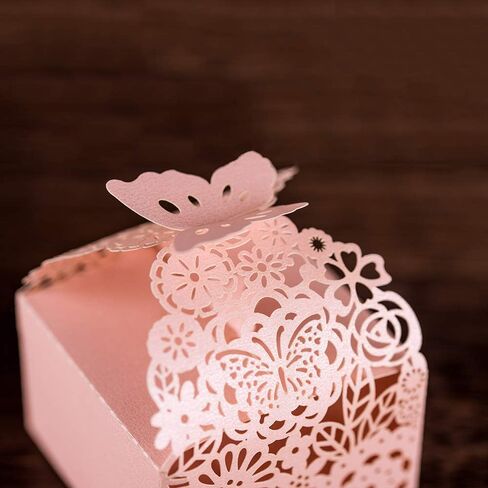 50pcs Laser Cut Butterfly Favor Boxes, 2.6" x 2.6" x 1.6" Floral Gift Box for Bridal Shower Anniversary Wedding Party,Baby Shower,First Communion, Pink in Saudi Arabia