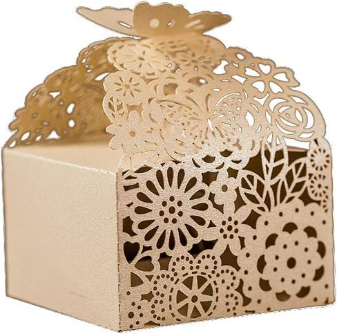 50pcs Laser Cut Butterfly Favor Boxes, 2.6" x 2.6" x 1.6" Floral Gift Box for Bridal Shower Anniversary Wedding Party,Baby Shower,First Communion, Pink in Saudi Arabia