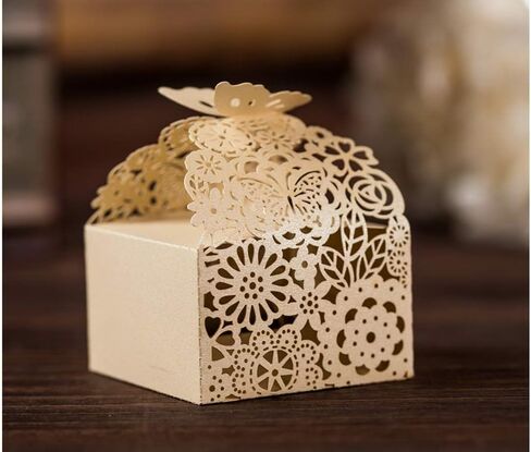 50pcs Laser Cut Butterfly Favor Boxes, 2.6" x 2.6" x 1.6" Floral Gift Box for Bridal Shower Anniversary Wedding Party,Baby Shower,First Communion, Pink in Saudi Arabia