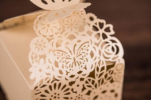 50pcs Laser Cut Butterfly Favor Boxes, 2.6" x 2.6" x 1.6" Floral Gift Box for Bridal Shower Anniversary Wedding Party,Baby Shower,First Communion, Pink in Saudi Arabia