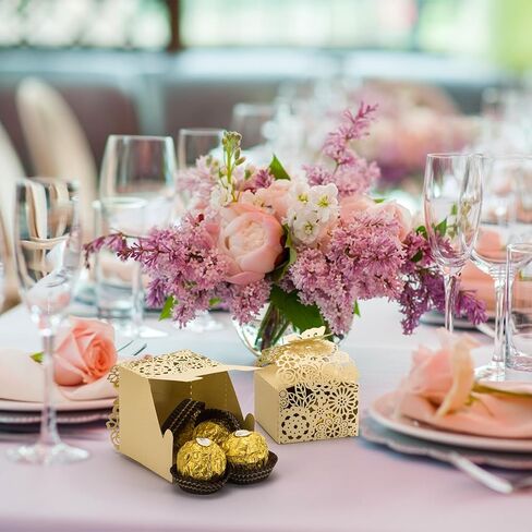 50pcs Laser Cut Butterfly Favor Boxes, 2.6" x 2.6" x 1.6" Floral Gift Box for Bridal Shower Anniversary Wedding Party,Baby Shower,First Communion, Pink in Saudi Arabia