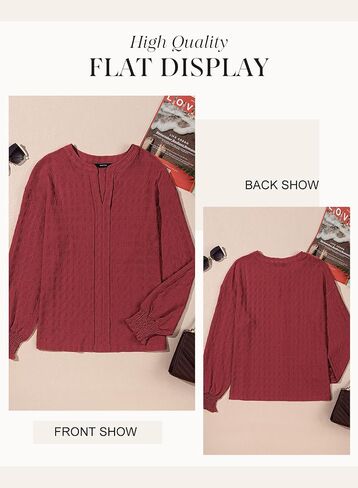 Dokotoo Long Sleeve Shirts for Women Casual Fall V Neck Tops Loose Solid Color Textured Tees Blouses in Saudi Arabia