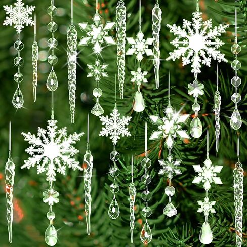 20 حزمة من زخارف عيد الميلاد الكريستالية لديكورات الأشجار، وندفات الثلج الأكريليكية السحرية والمعلقات الجليدية والقطرات من أجل سانتا العجائب الشتوية، زينة معلقة لعيد الميلاد ورأس السنة الجديدة لوازم ديكور DIY in Kuwait