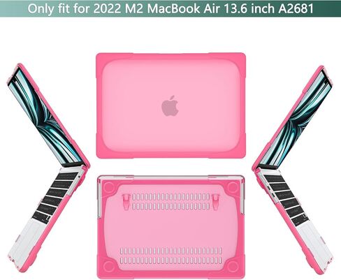 حافظة TWOLSKOO لجهاز MacBook Air 13.6 بوصة 2024 2023 2022 M3 M2 Chip A3113 A2681 مع معرف اللمس، غطاء صلب متين مقاوم للصدمات وطبقة مزدوجة مع مسند قابل للطي، وردي in Saudi Arabia