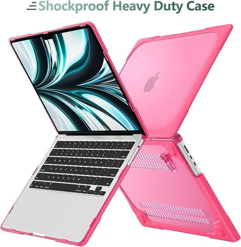 حافظة TWOLSKOO لجهاز MacBook Air 13.6 بوصة 2024 2023 2022 M3 M2 Chip A3113 A2681 مع معرف اللمس، غطاء صلب متين مقاوم للصدمات وطبقة مزدوجة مع مسند قابل للطي، وردي in Saudi Arabia