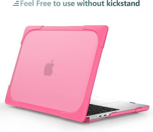 حافظة TWOLSKOO لجهاز MacBook Air 13.6 بوصة 2024 2023 2022 M3 M2 Chip A3113 A2681 مع معرف اللمس، غطاء صلب متين مقاوم للصدمات وطبقة مزدوجة مع مسند قابل للطي، وردي in Saudi Arabia