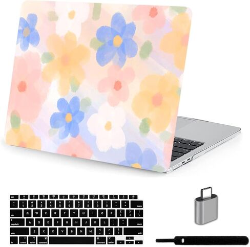حافظة LanBaiLan متوافقة مع جهاز MacBook Air 13.6 بوصة M3 M2 Chip 2022 2023 2024 الإصدار مع شاشة عرض شبكية العين السائلة طراز A2681 A3113، حافظة بلاستيكية صلبة وغطاء لوحة مفاتيح، زهرة بألوان مائية in Kuwait