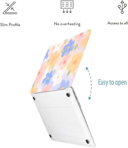 حافظة LanBaiLan متوافقة مع جهاز MacBook Air 13.6 بوصة M3 M2 Chip 2022 2023 2024 الإصدار مع شاشة عرض شبكية العين السائلة طراز A2681 A3113، حافظة بلاستيكية صلبة وغطاء لوحة مفاتيح، زهرة بألوان مائية in Kuwait