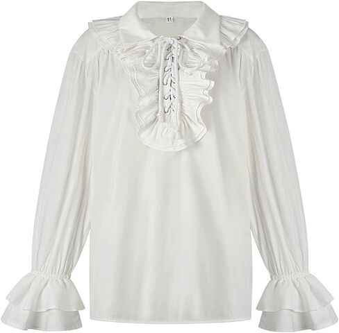 Sex icon Men Ruffled Gothic Steampunk Victorian Pirate Cosplay Long Sleeve Shirt in Saudi Arabia