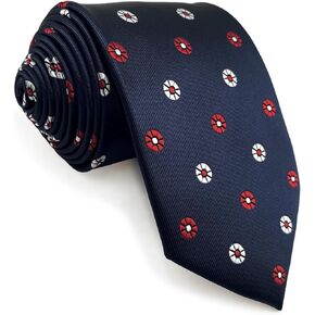 S&W SHLAX&WING Mens Tie Necktie Navy Blue with White Red Dotty Floral XL Business